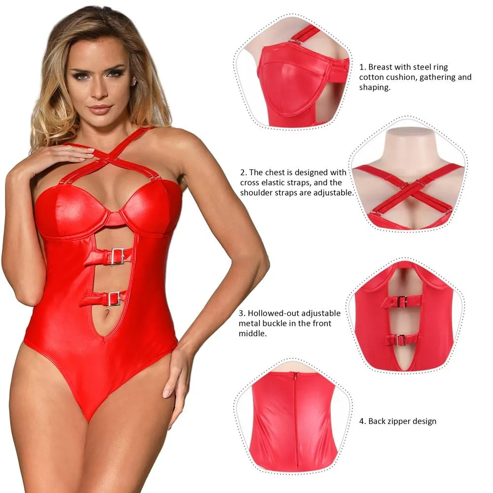 Black & Red Leather Women Sexy Teddy Lingerie Egypt