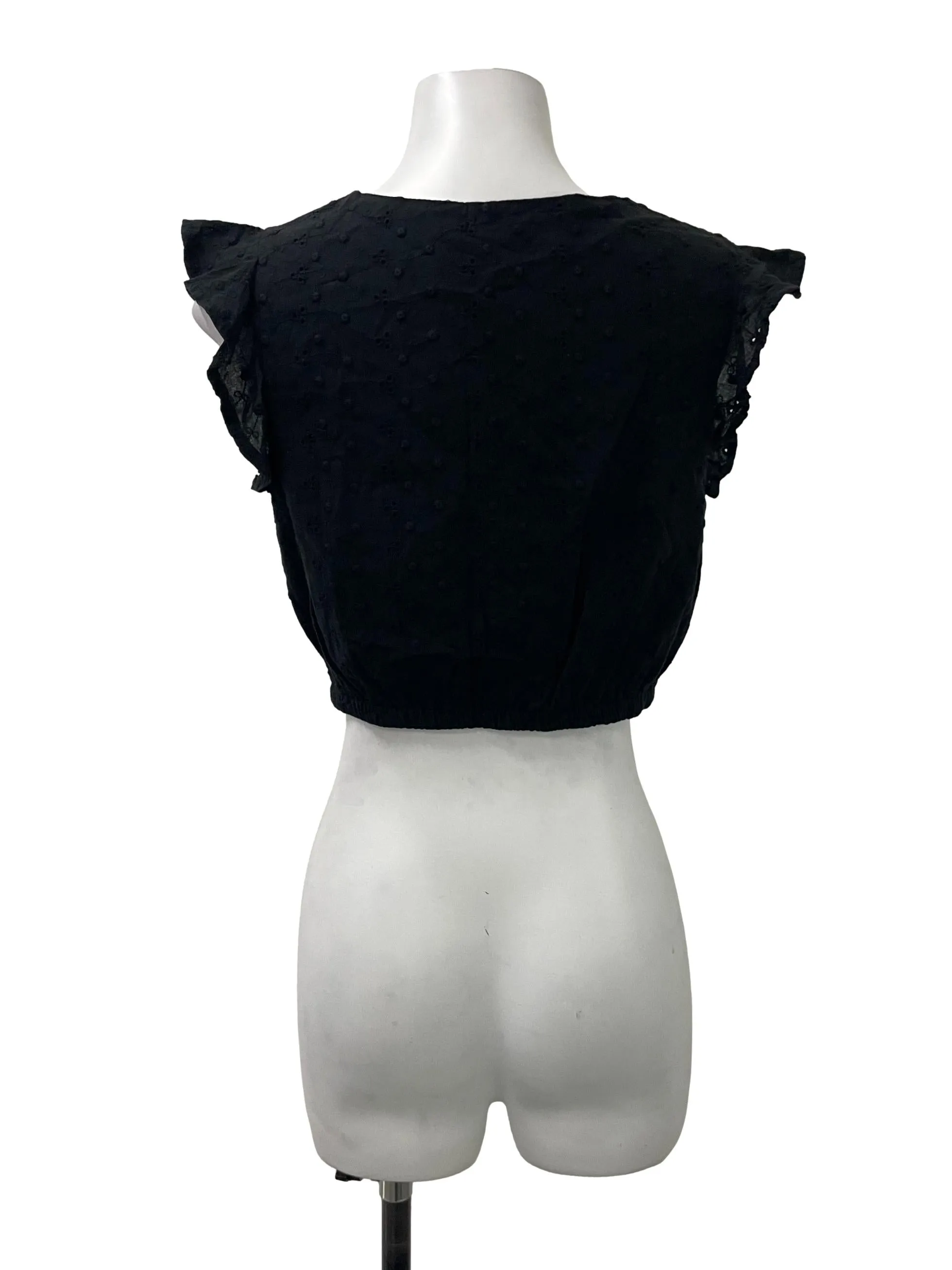 Black Eyelet V Neck Crop Top TEM
