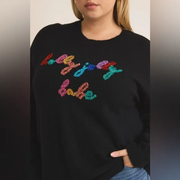 *BLACK FRIDAY SALE* Holly Jolly Babe Festive Tinsel Black Plus Size Sweater