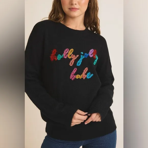 *BLACK FRIDAY SALE* Holly Jolly Babe Festive Tinsel Black Sweater