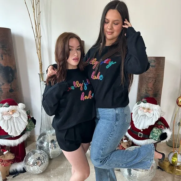 *BLACK FRIDAY SALE* Holly Jolly Babe Festive Tinsel Black Sweater