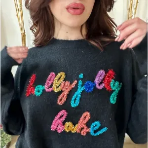 *BLACK FRIDAY SALE* Holly Jolly Babe Festive Tinsel Black Sweater