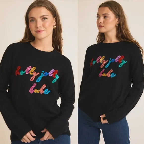*BLACK FRIDAY SALE* Holly Jolly Babe Festive Tinsel Black Sweater