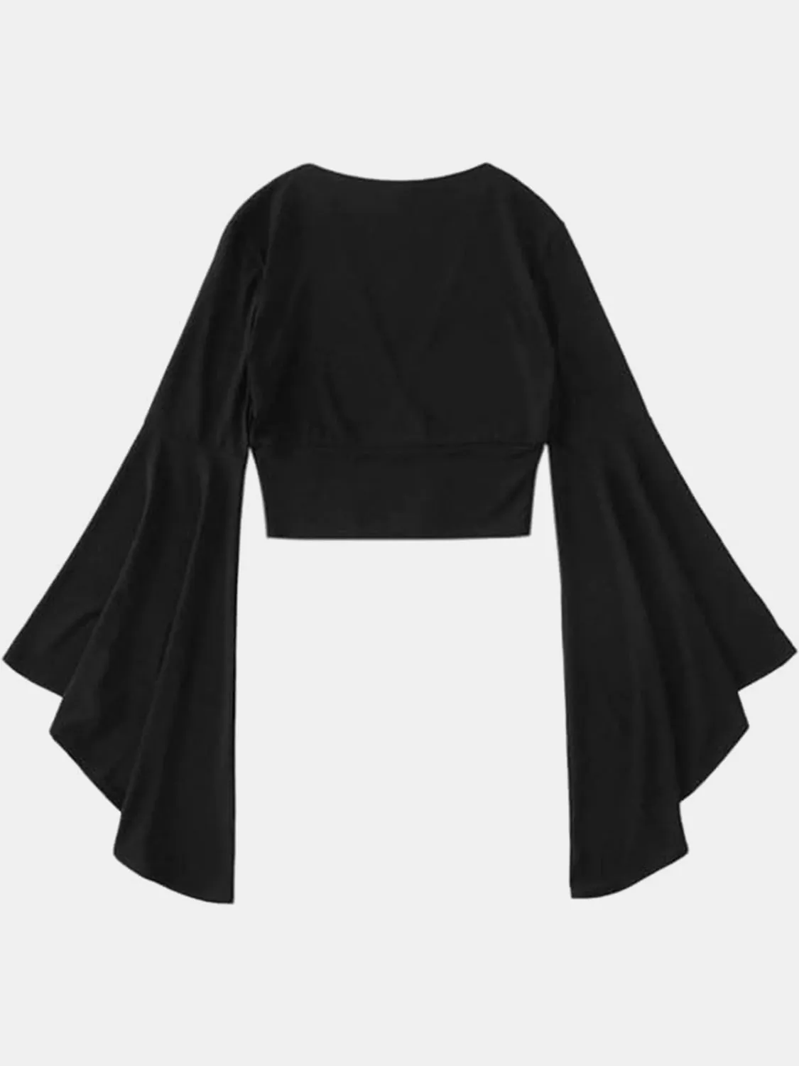 Black Long Sleeve Crop Top Women's Fashion Sexy Plunge Flare Sleeve Blouse