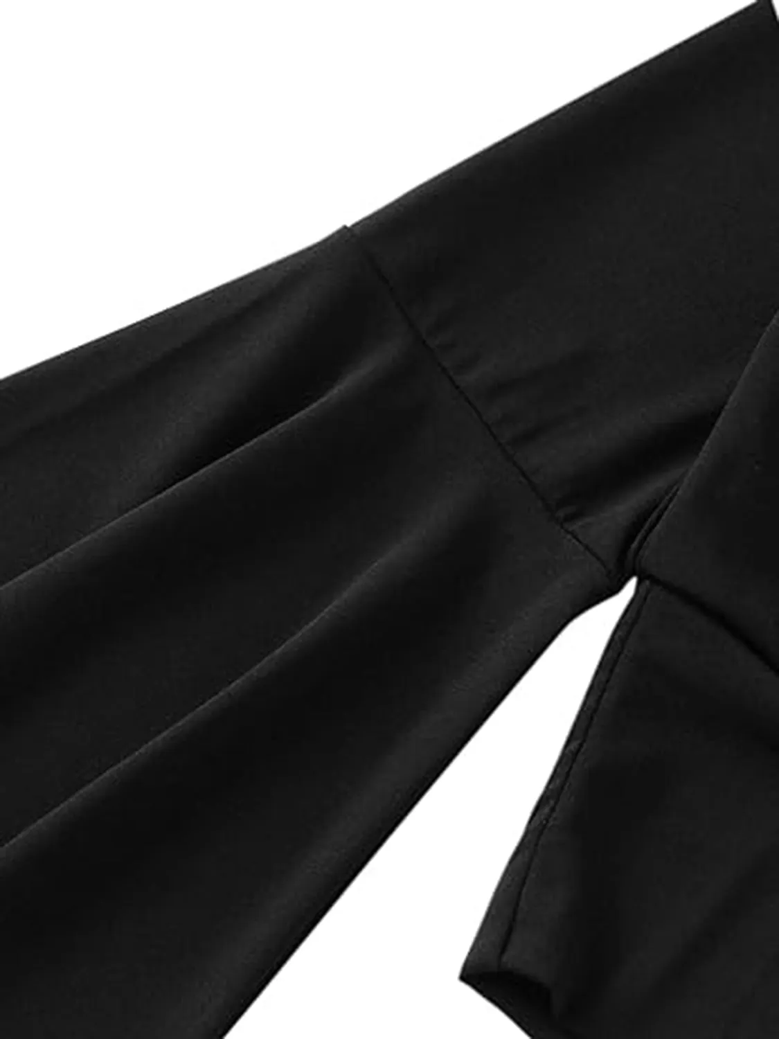 Black Long Sleeve Crop Top Women's Fashion Sexy Plunge Flare Sleeve Blouse