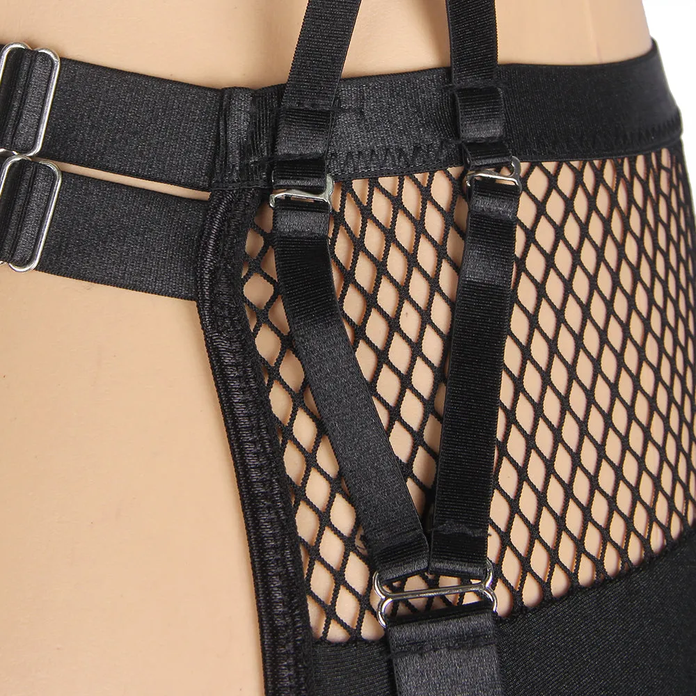 Black Mesh Bra Top Zipper Front Backless Dress Sexy Egypt Costume