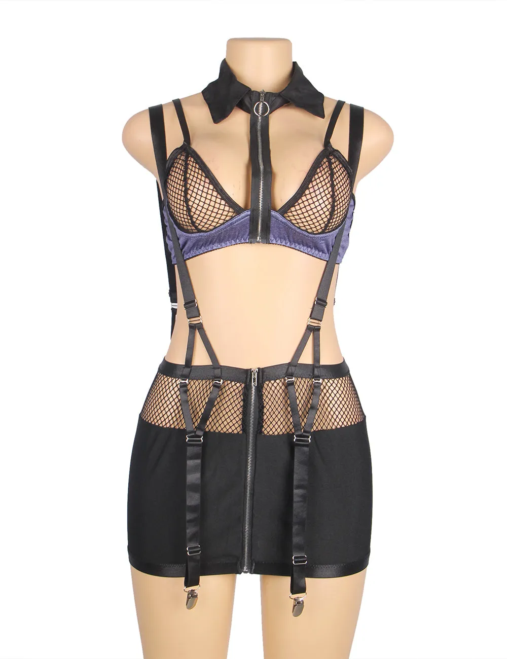 Black Mesh Bra Top Zipper Front Backless Dress Sexy Egypt Costume