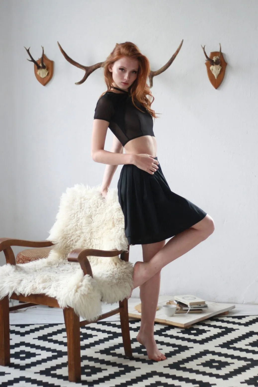 Black Mesh Choker Crop Top