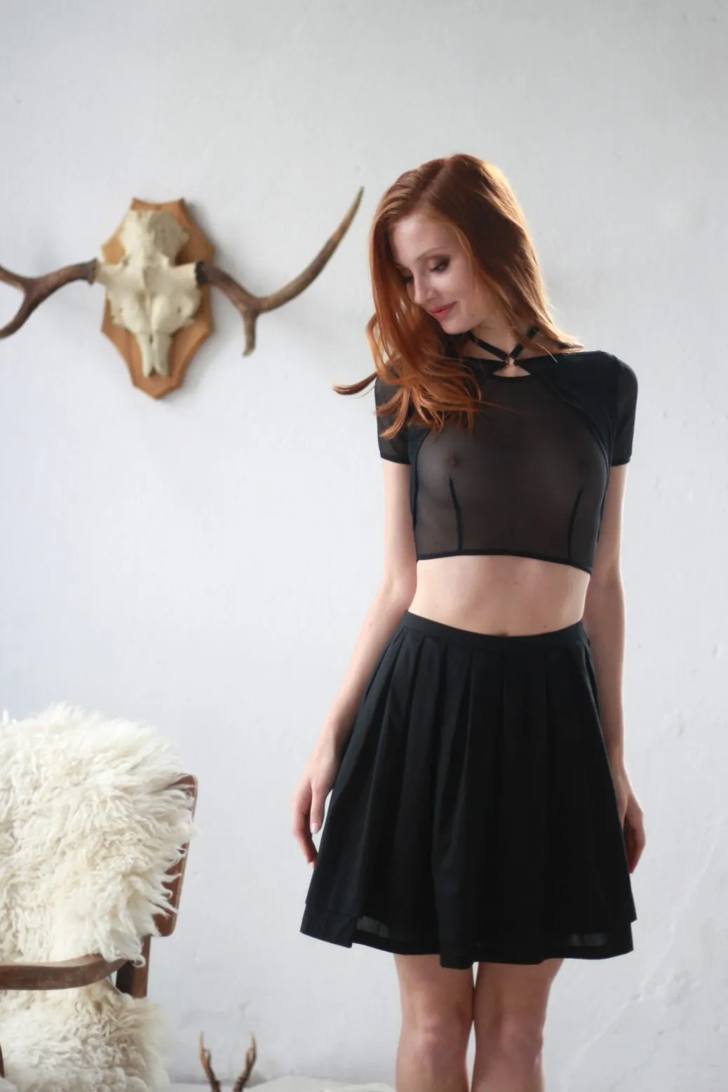 Black Mesh Choker Crop Top