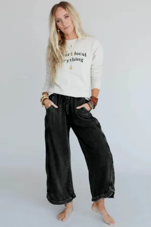 Black Mineral Wash Exposed Seam Wide Leg Pants