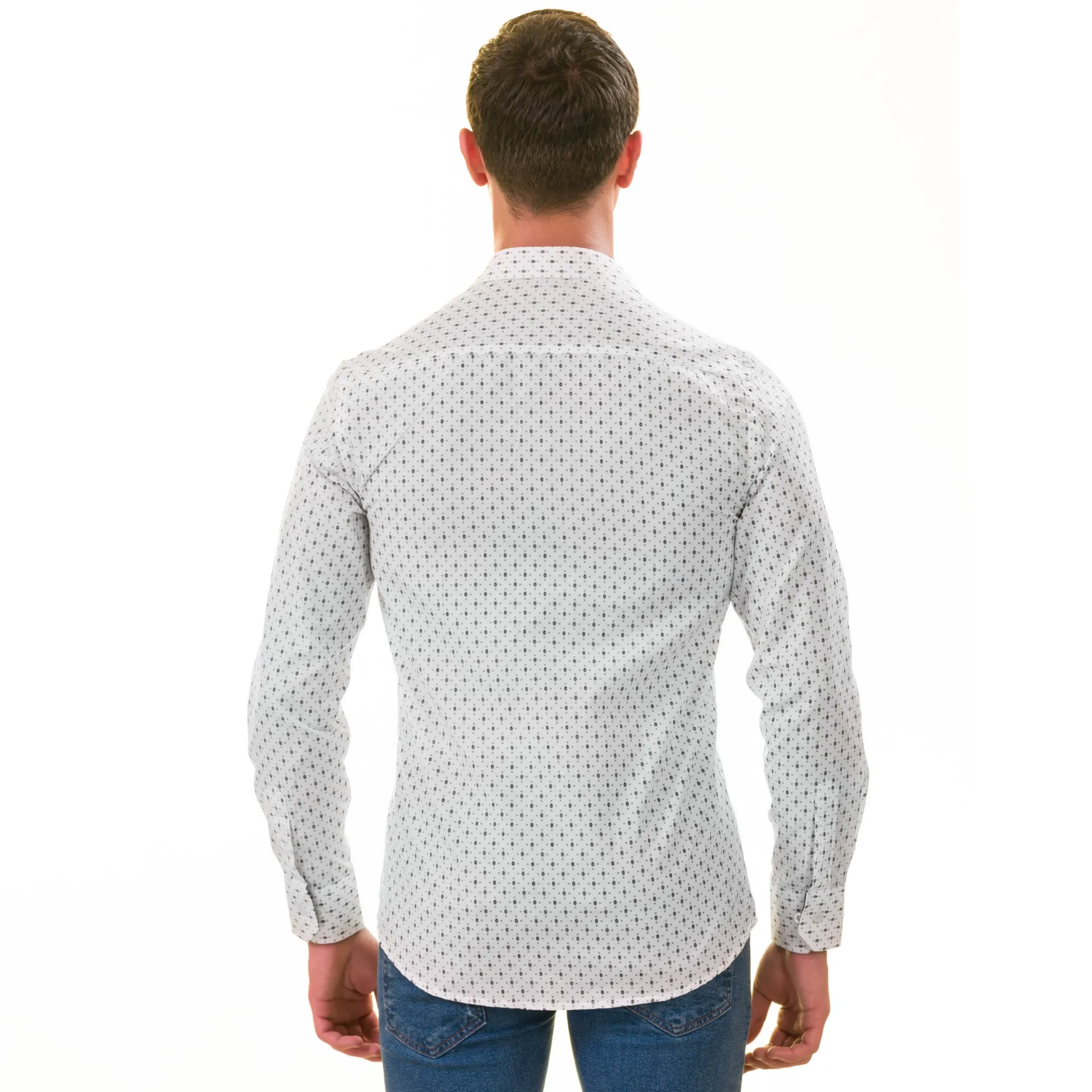 Black Printed White Slim Fit Designer Dress Shirt - tailored Cotton Shirts for Work