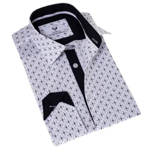 Black Printed White Slim Fit Designer Dress Shirt - tailored Cotton Shirts for Work