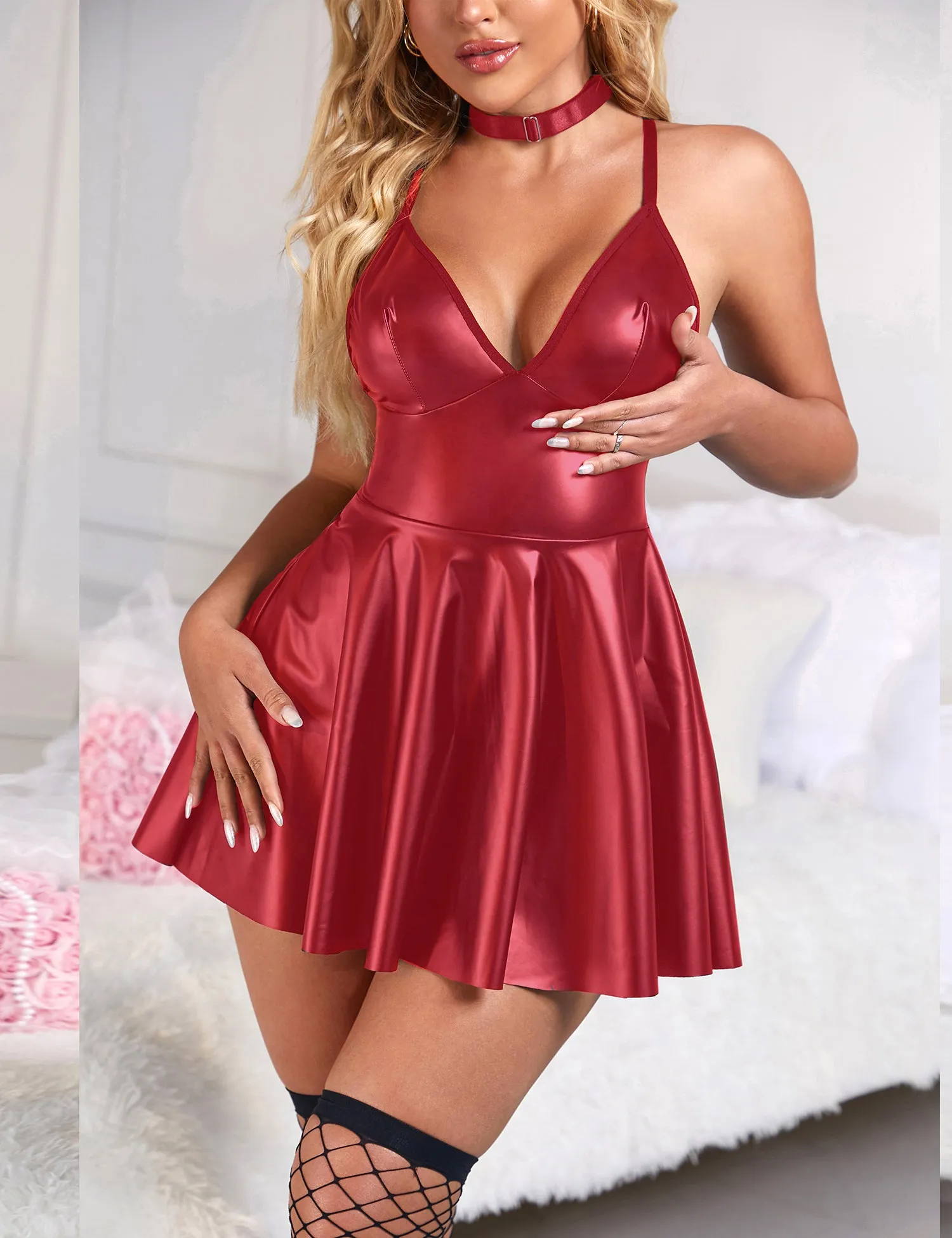 Black PU leather Suspender Sexy Nightdress Egypt
