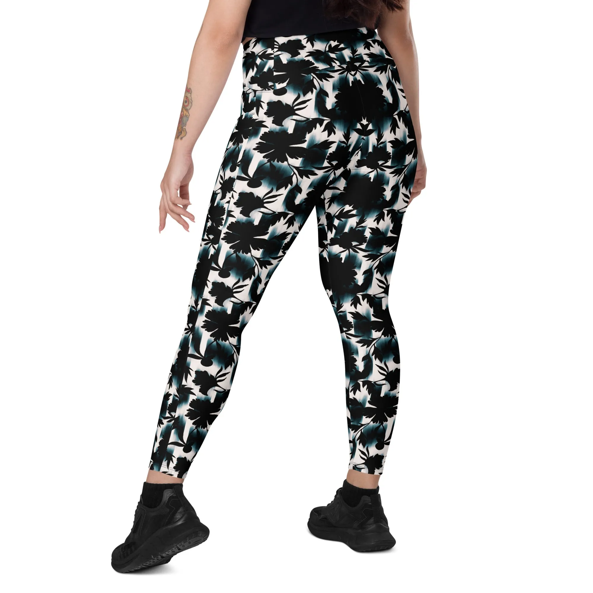 Black White and Teal Leggings with pockets