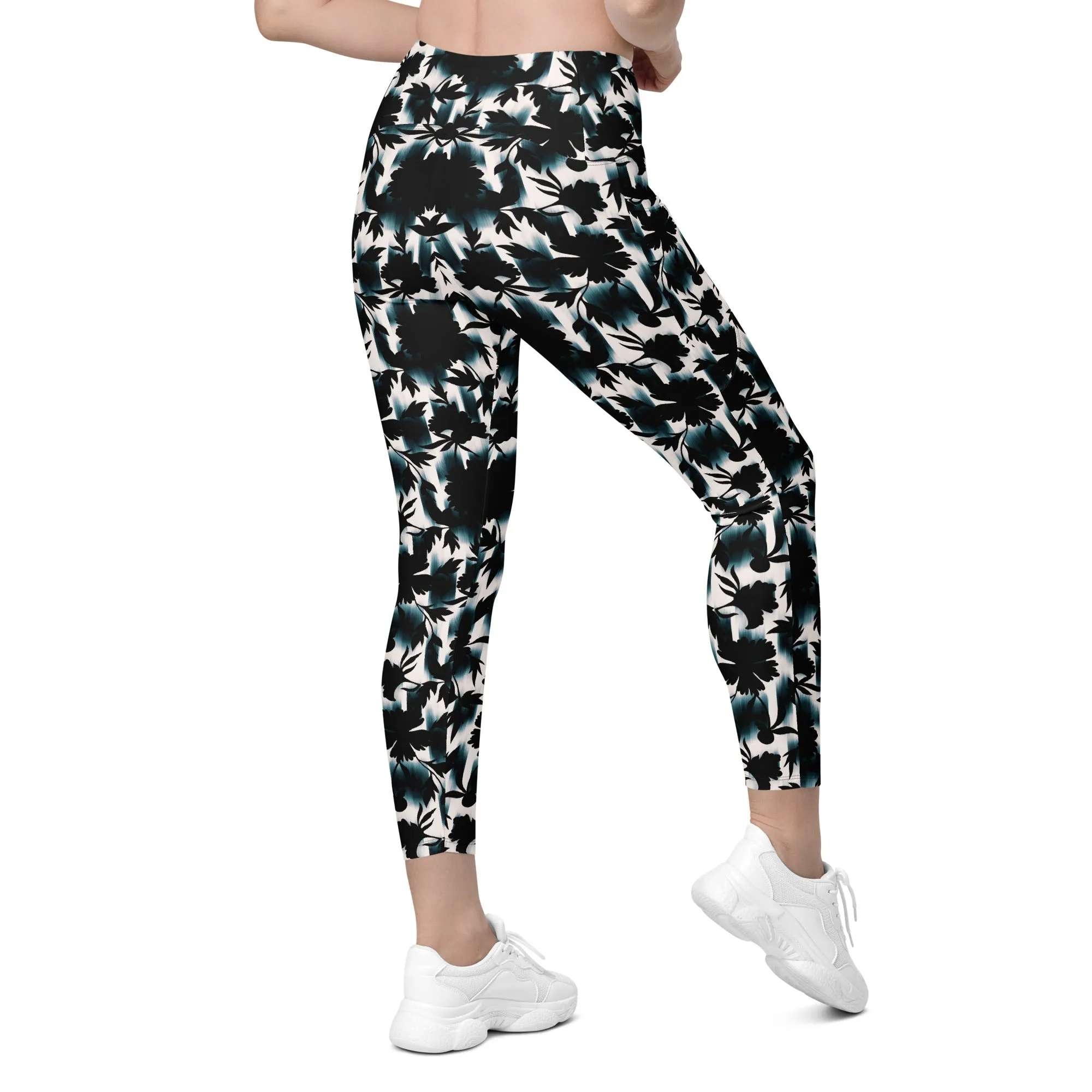 Black White and Teal Leggings with pockets