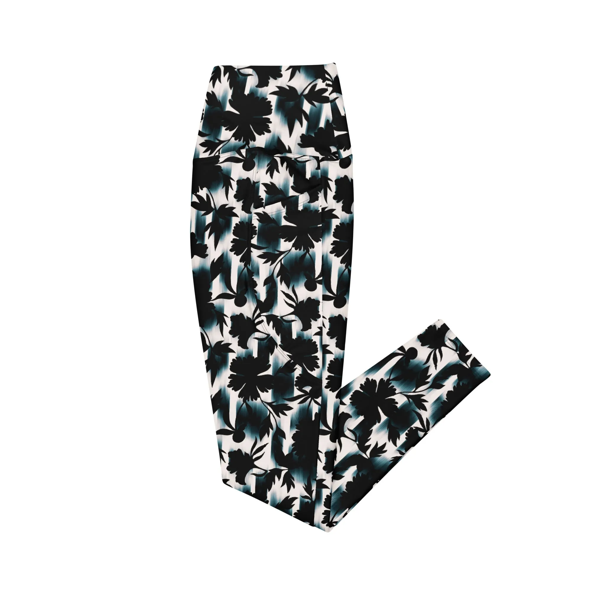 Black White and Teal Leggings with pockets