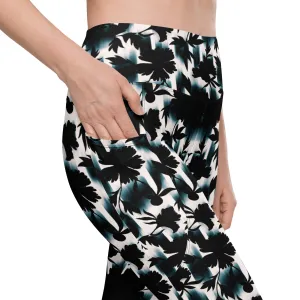 Black White and Teal Leggings with pockets