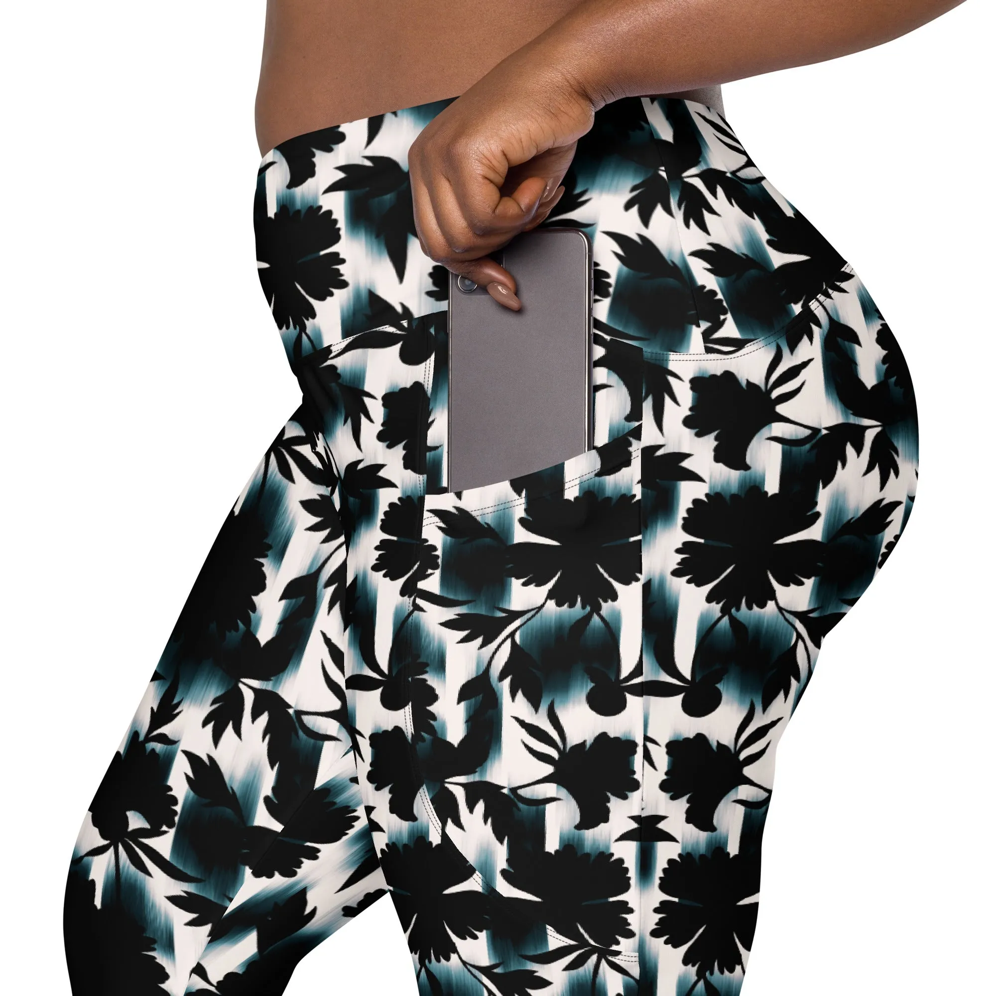 Black White and Teal Leggings with pockets