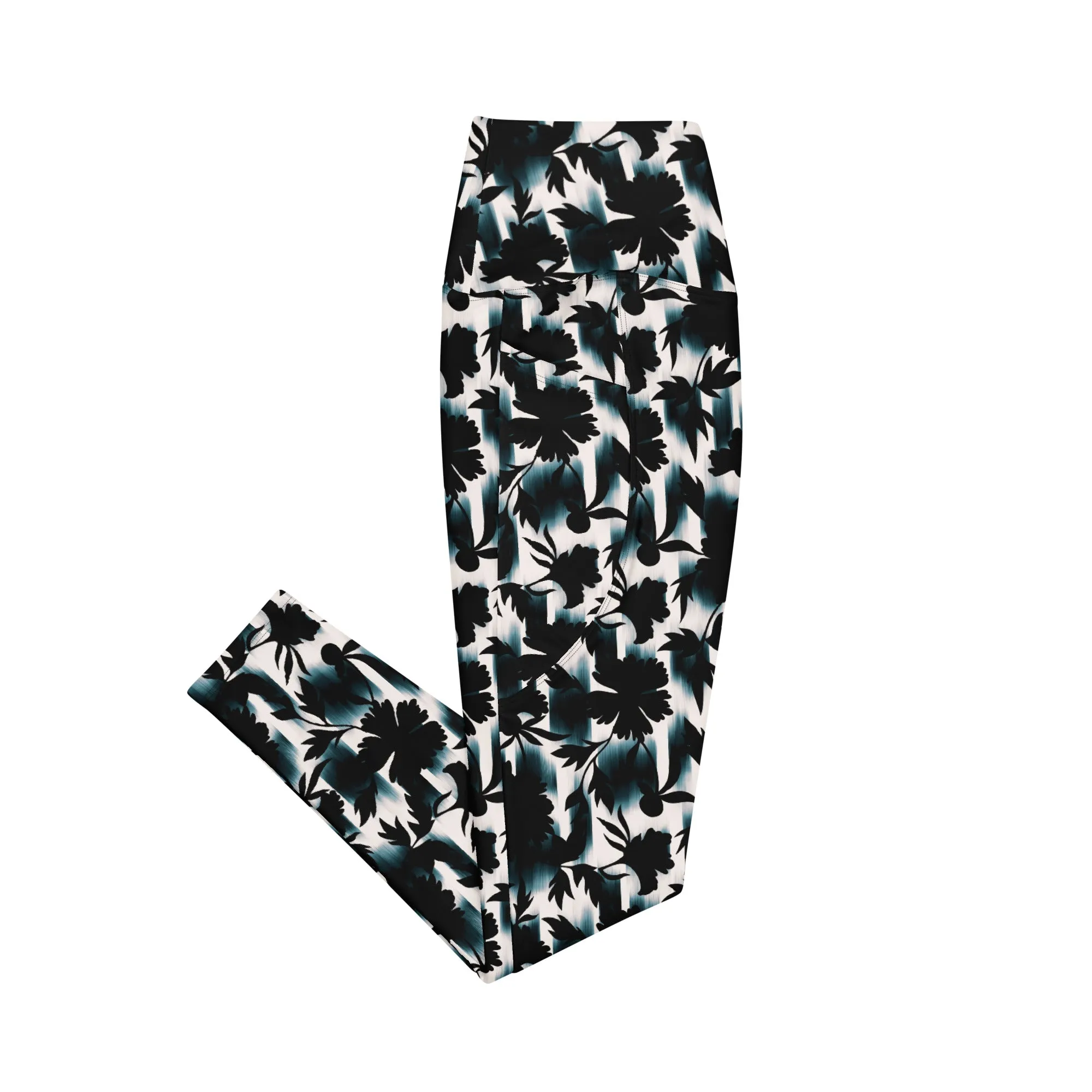 Black White and Teal Leggings with pockets