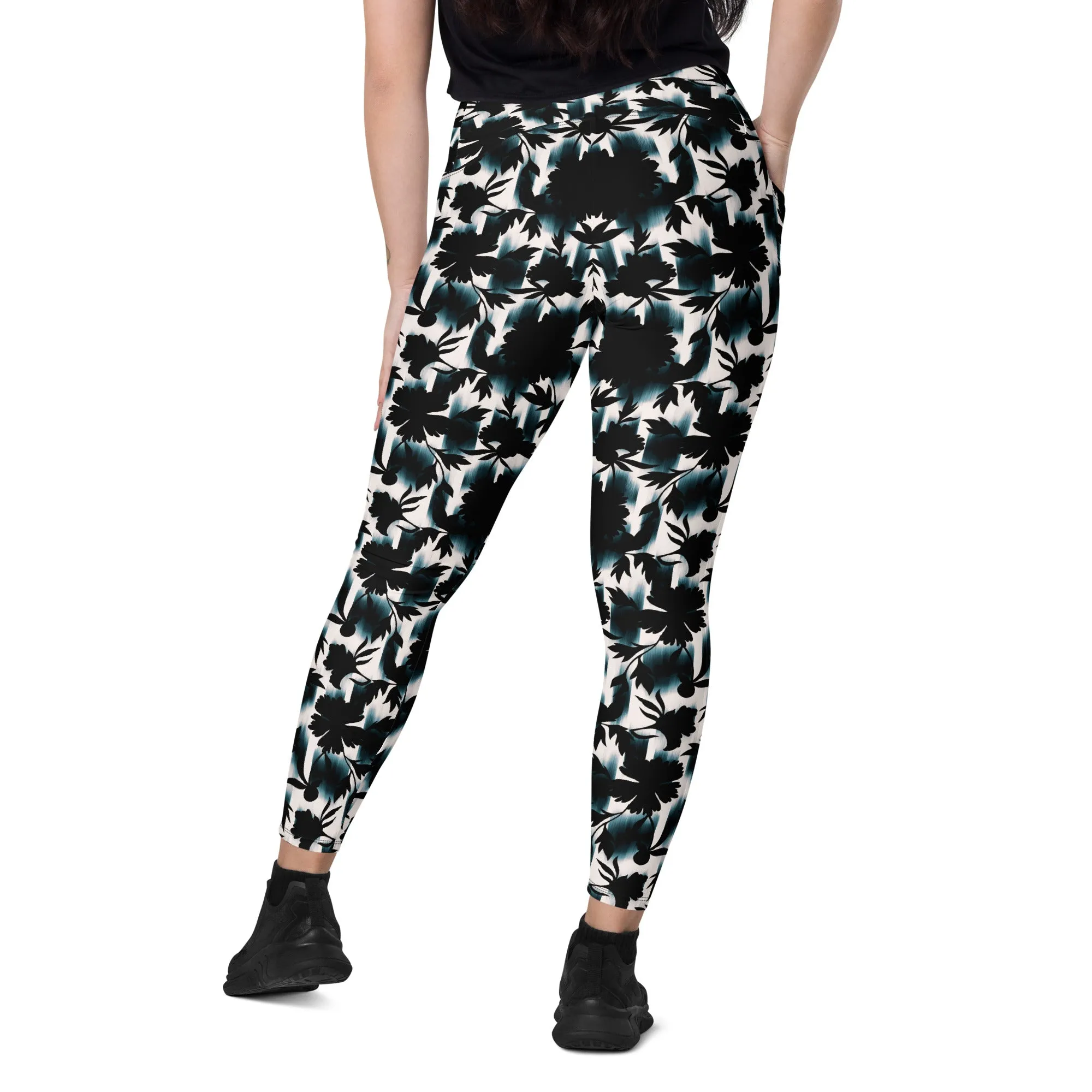 Black White and Teal Leggings with pockets