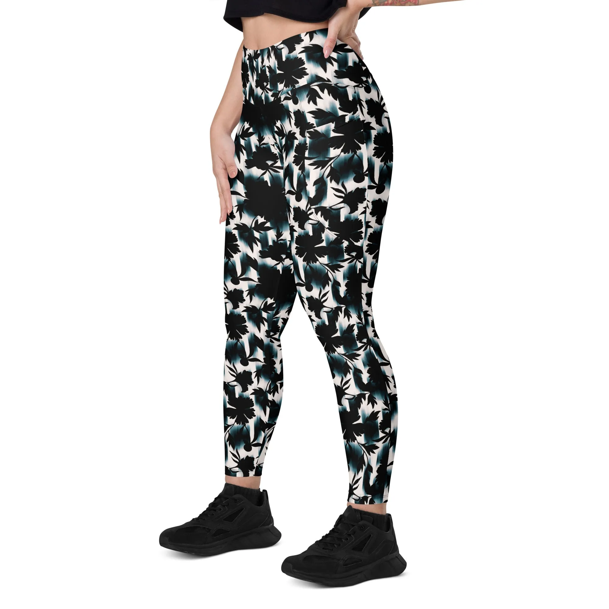 Black White and Teal Leggings with pockets