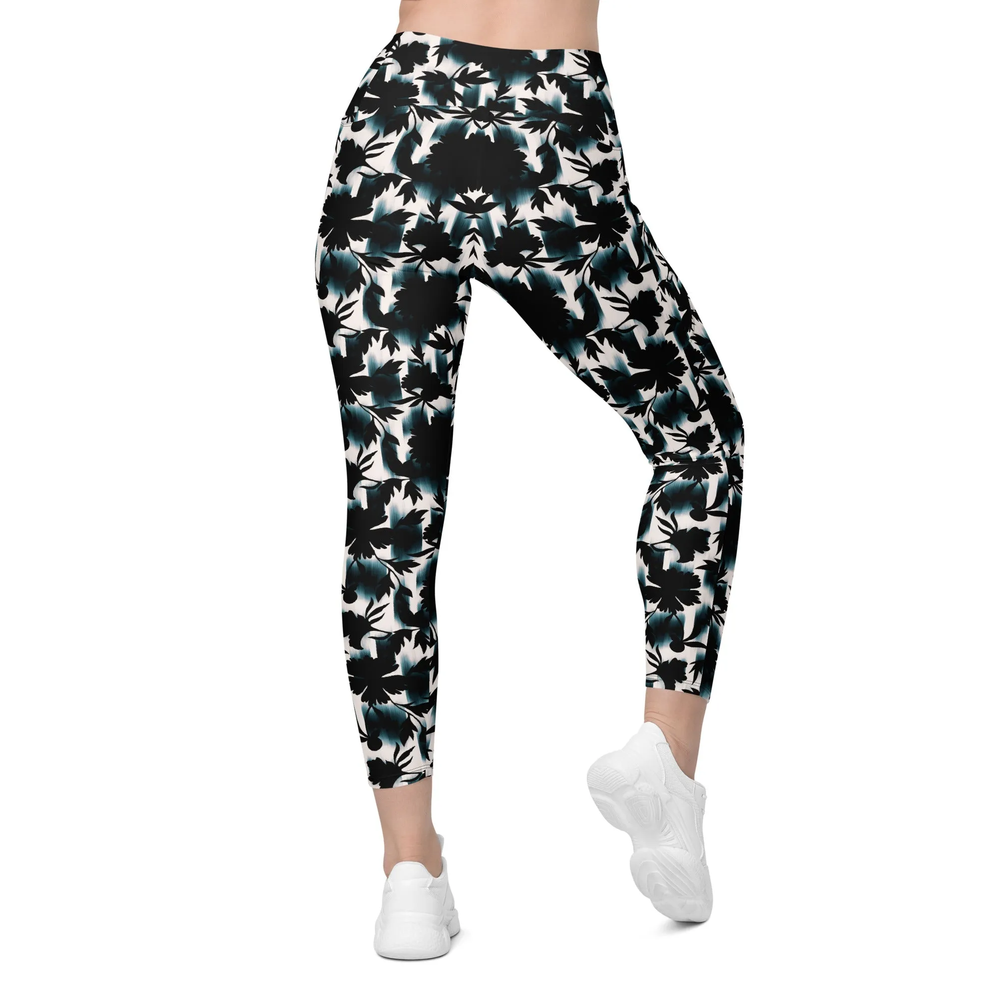Black White and Teal Leggings with pockets