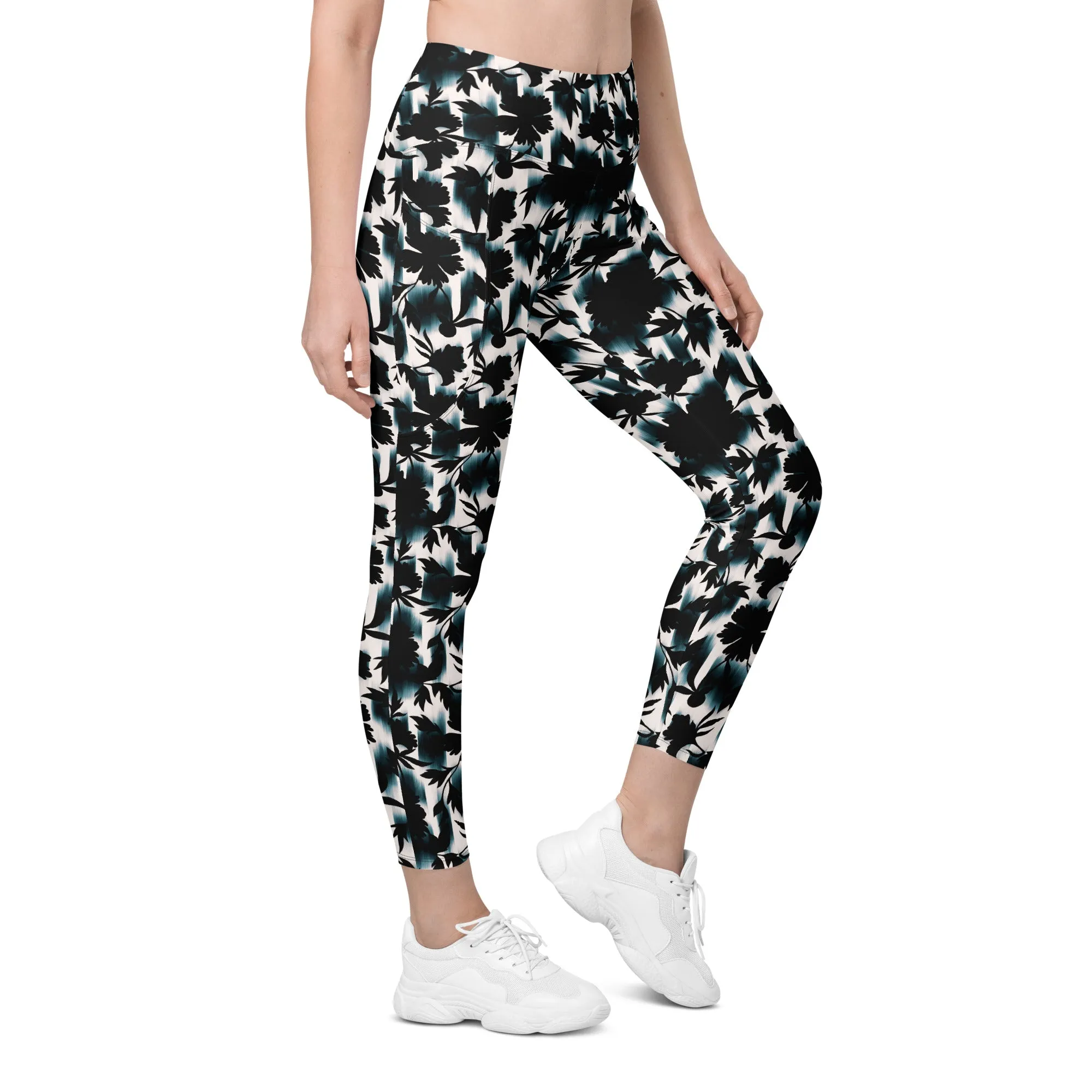 Black White and Teal Leggings with pockets