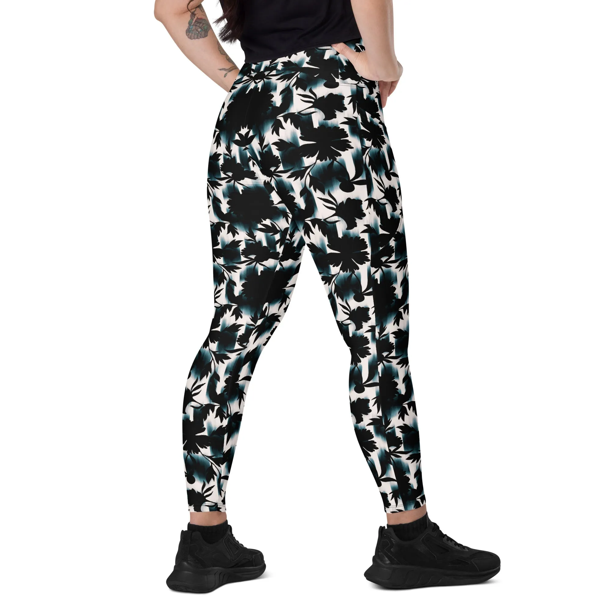 Black White and Teal Leggings with pockets