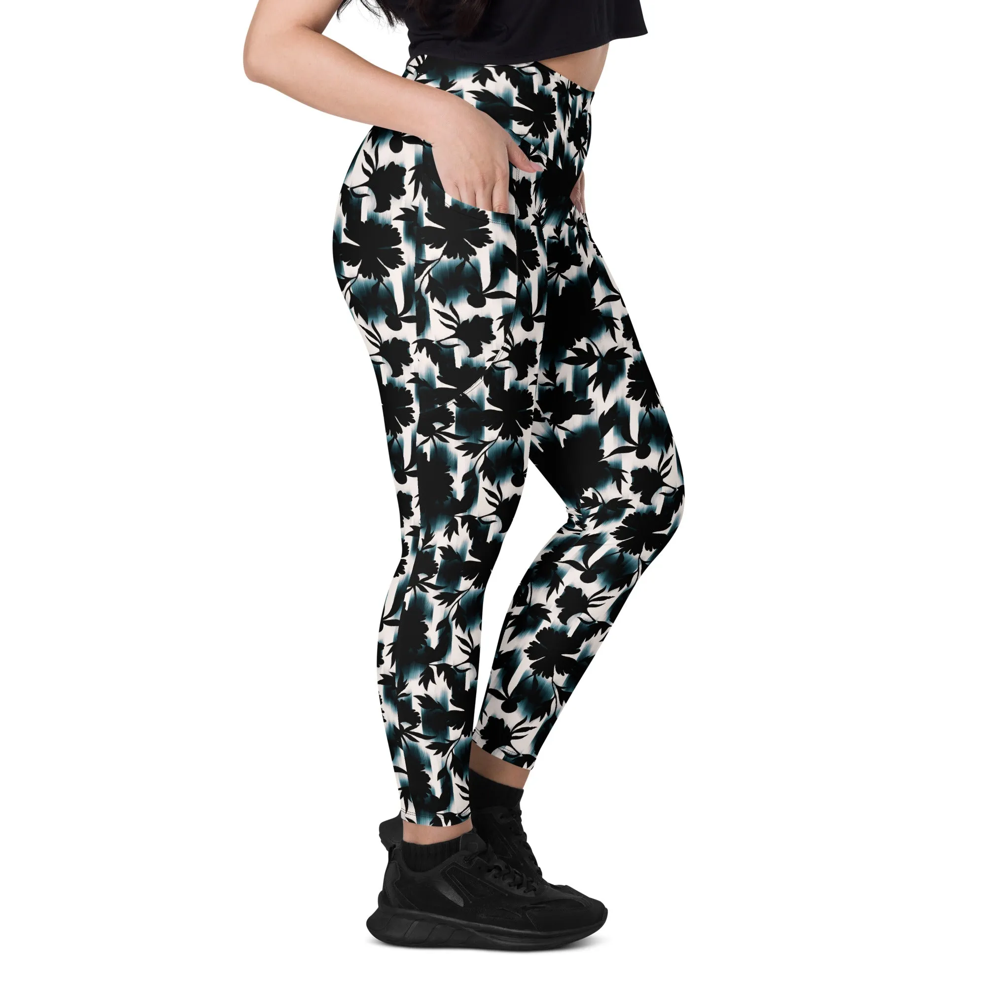 Black White and Teal Leggings with pockets