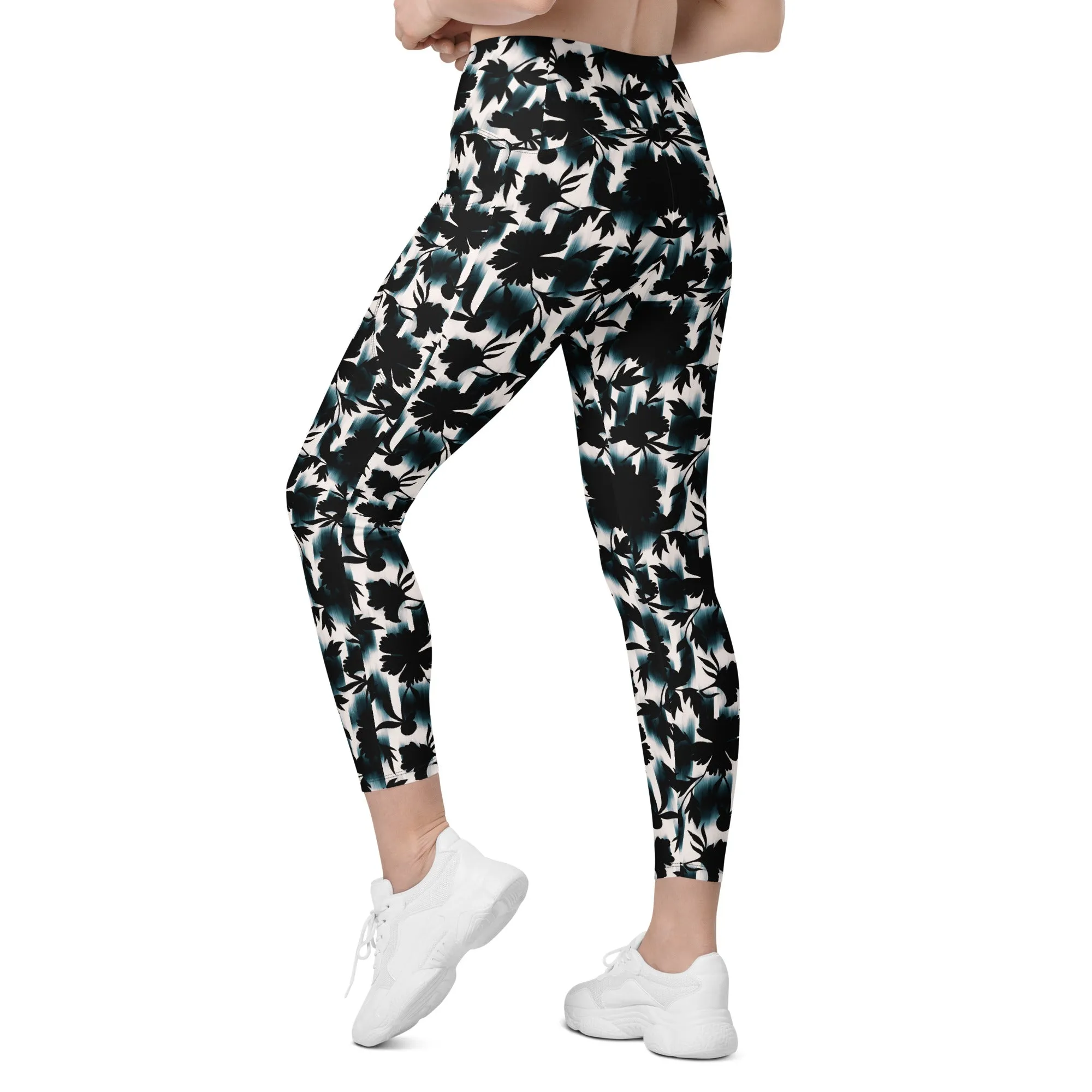 Black White and Teal Leggings with pockets