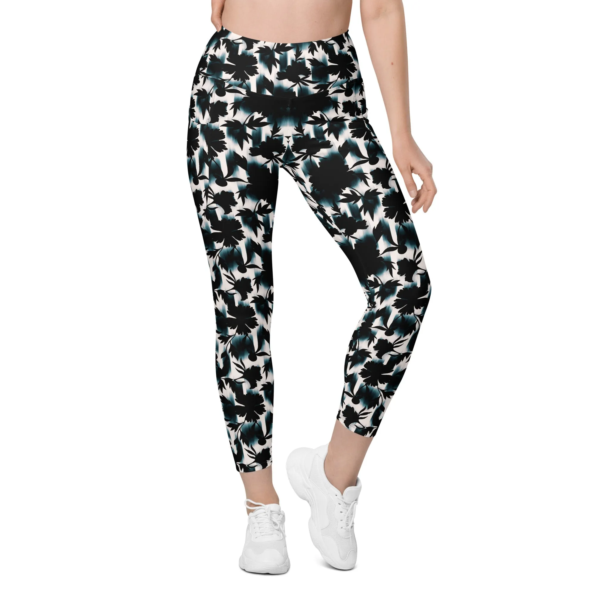 Black White and Teal Leggings with pockets