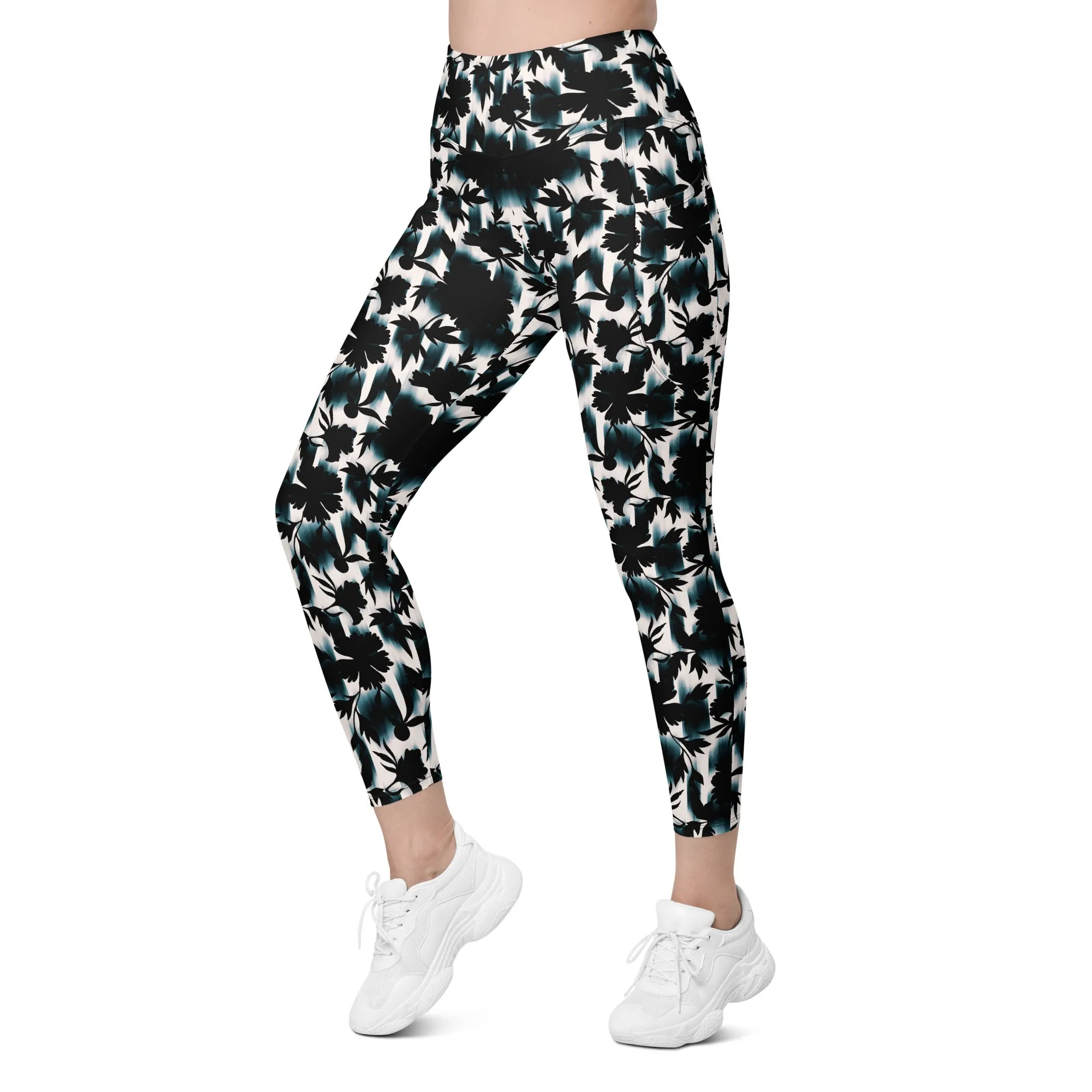 Black White and Teal Leggings with pockets