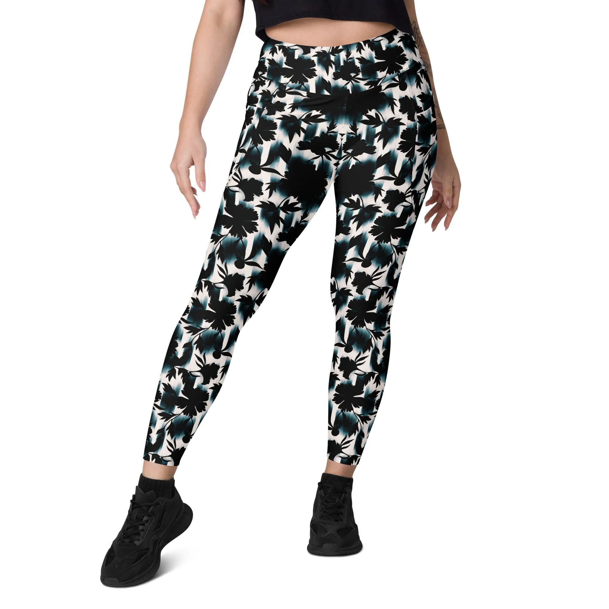 Black White and Teal Leggings with pockets