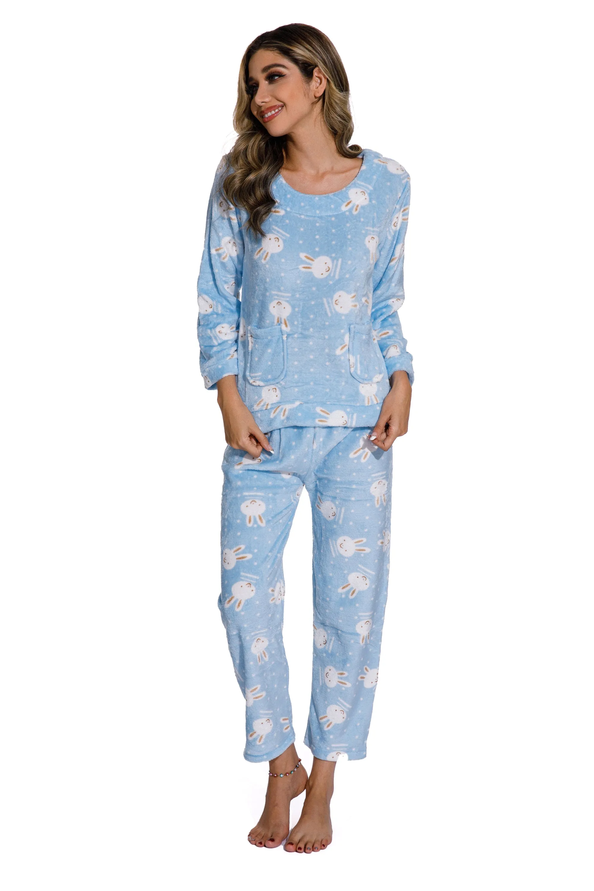 Blue 2 Piece Cartoon Printed Sleepwear set