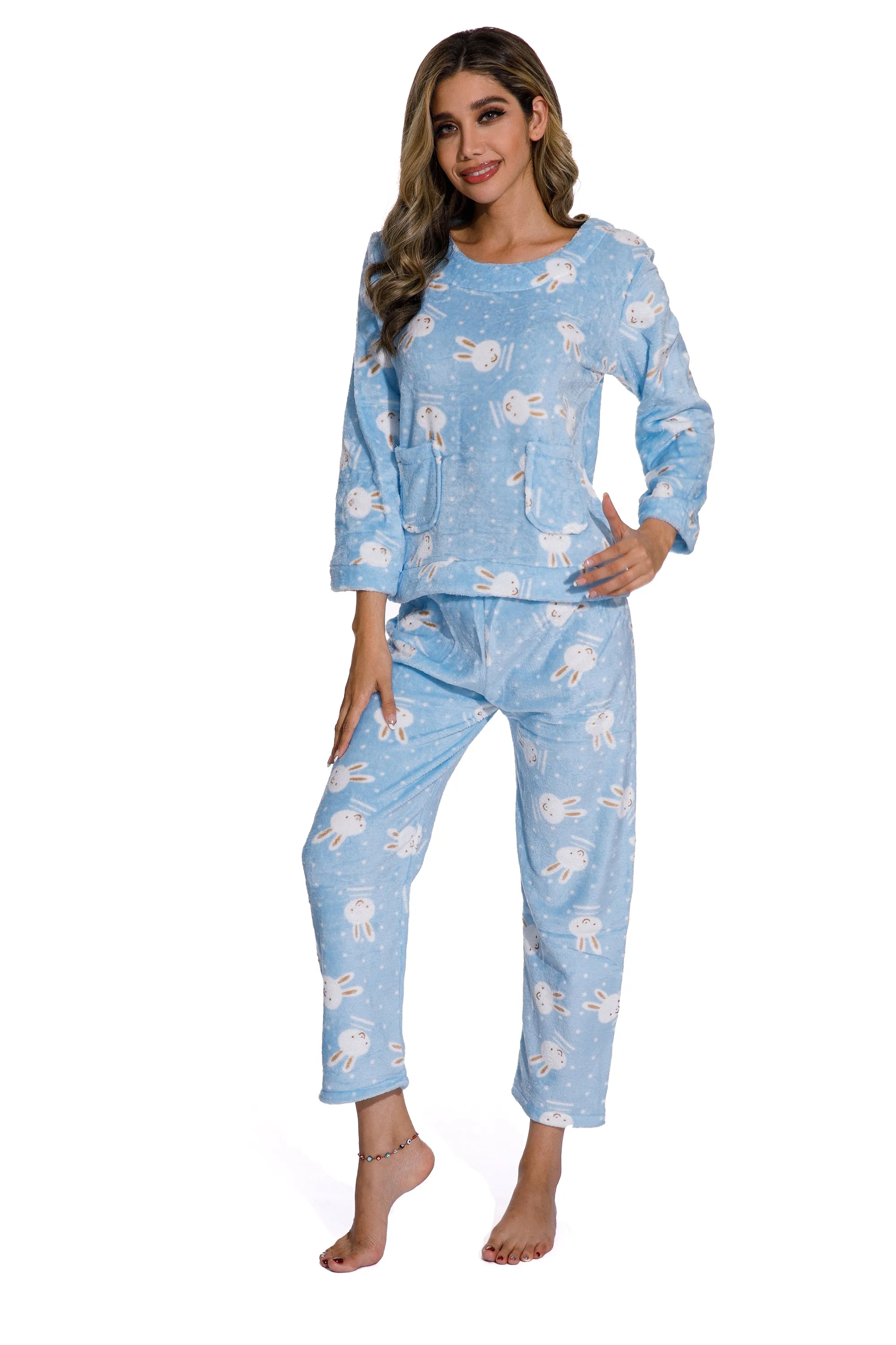 Blue 2 Piece Cartoon Printed Sleepwear set