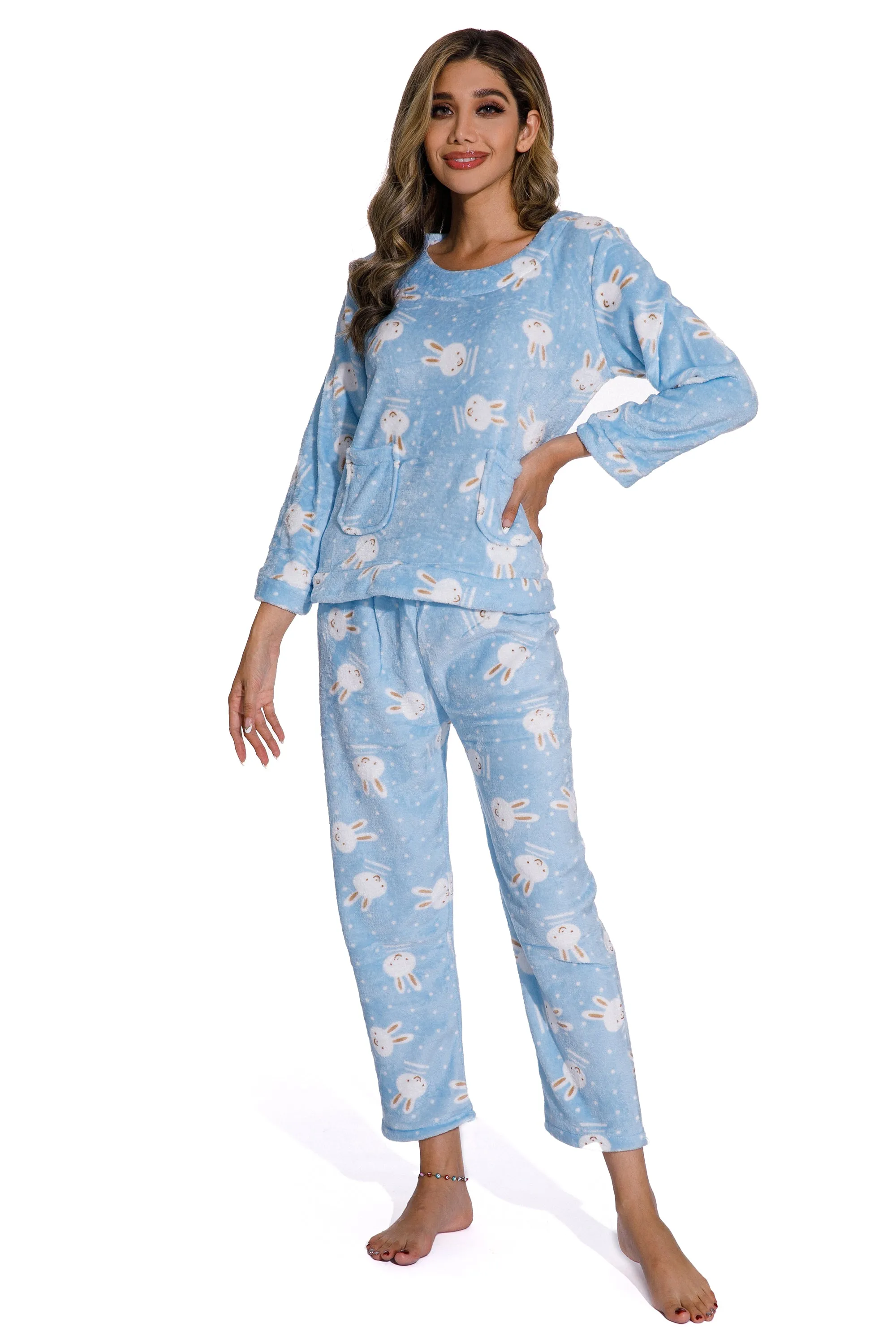 Blue 2 Piece Cartoon Printed Sleepwear set
