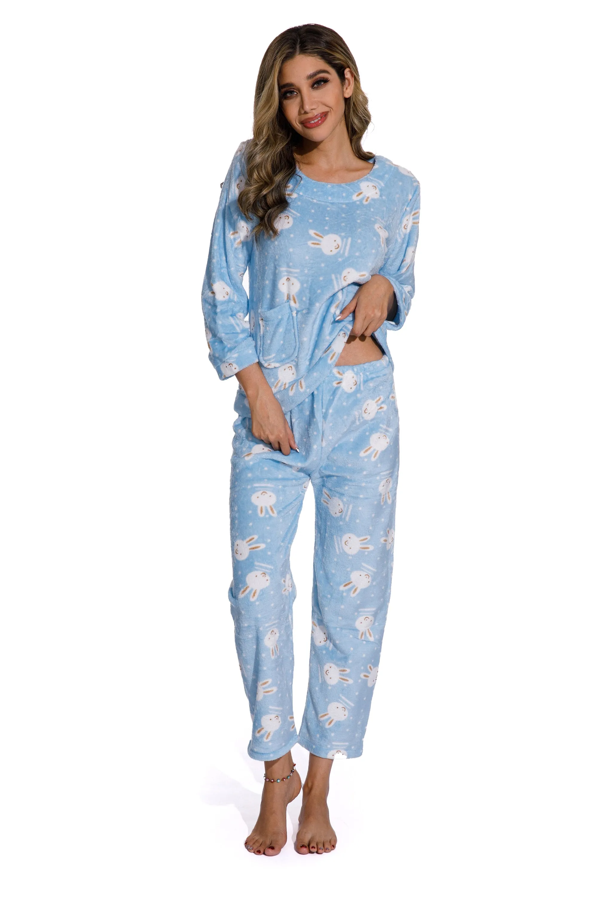 Blue 2 Piece Cartoon Printed Sleepwear set