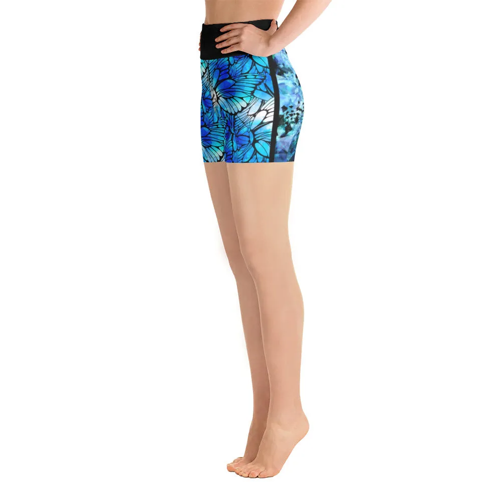 Blue Butterflies - Yoga Shorts
