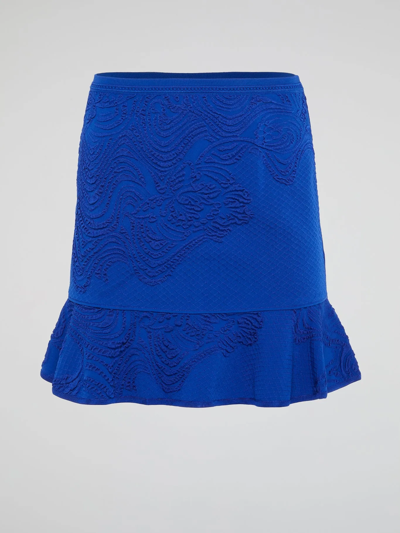 Blue Embroidered Flared Skirt