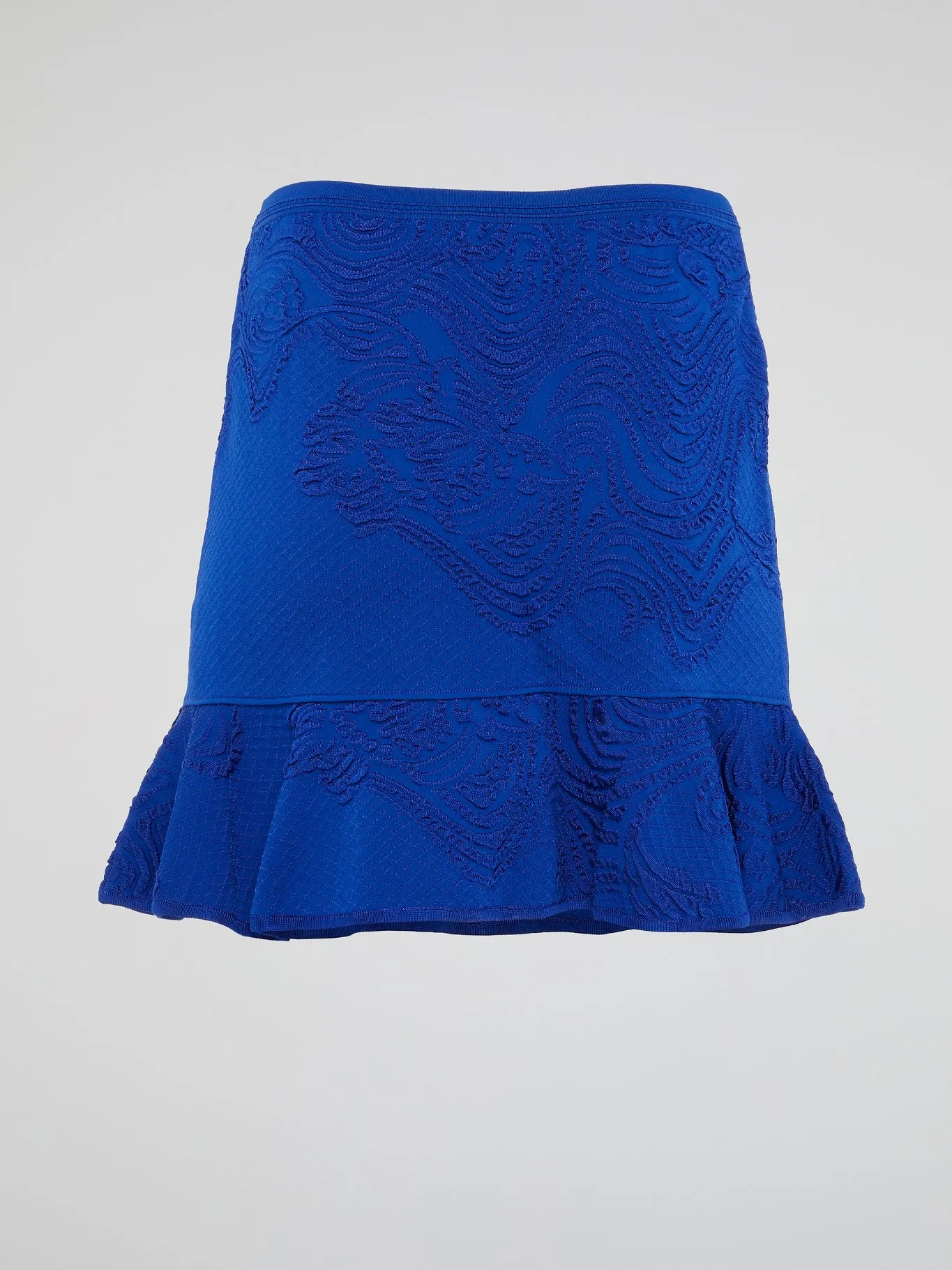 Blue Embroidered Flared Skirt