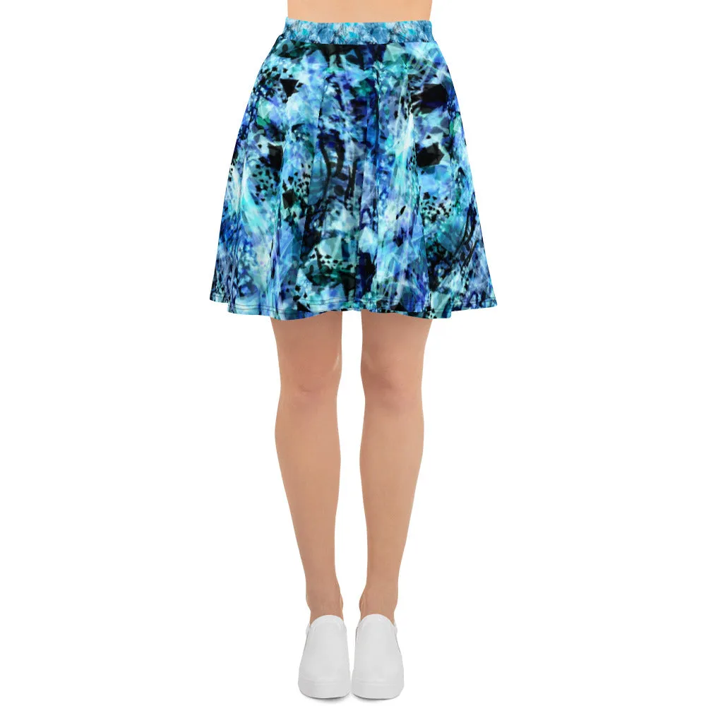 Blue Watercolor Splash - Skater Skirt