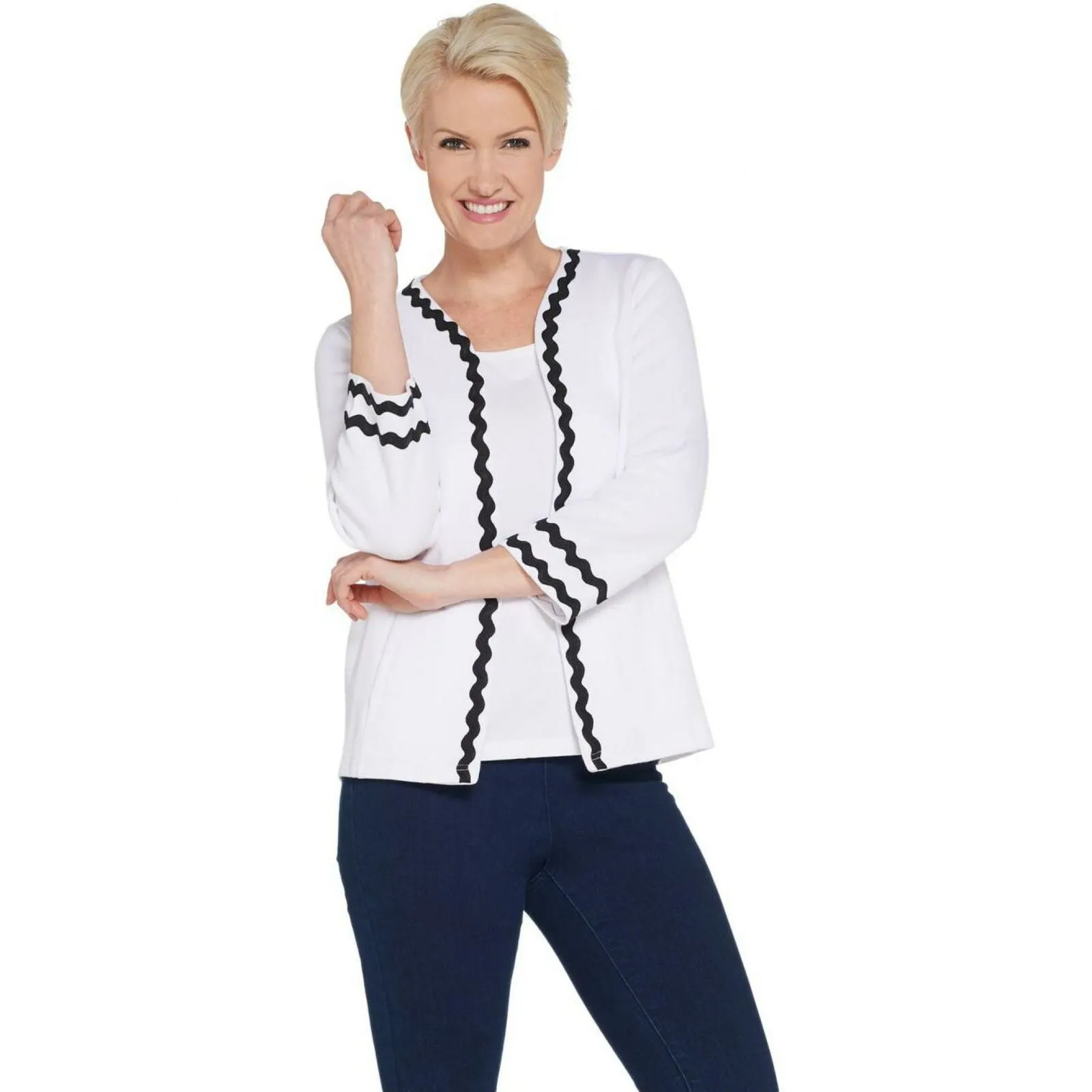 Bob Mackie Women's Rick Rack Rib Knit Jacket