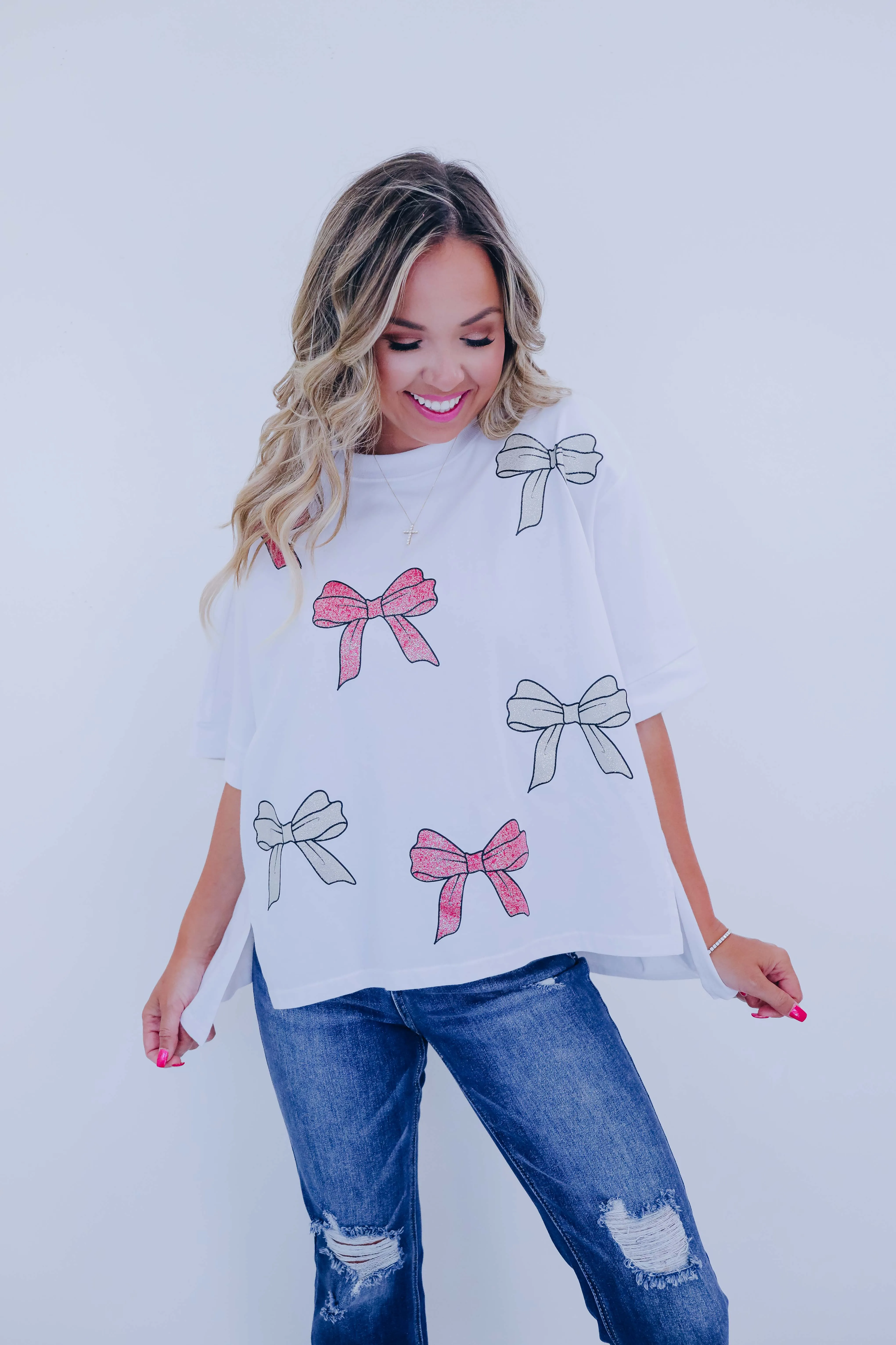 Bow Glitter Graphic Tee - 2 Colors