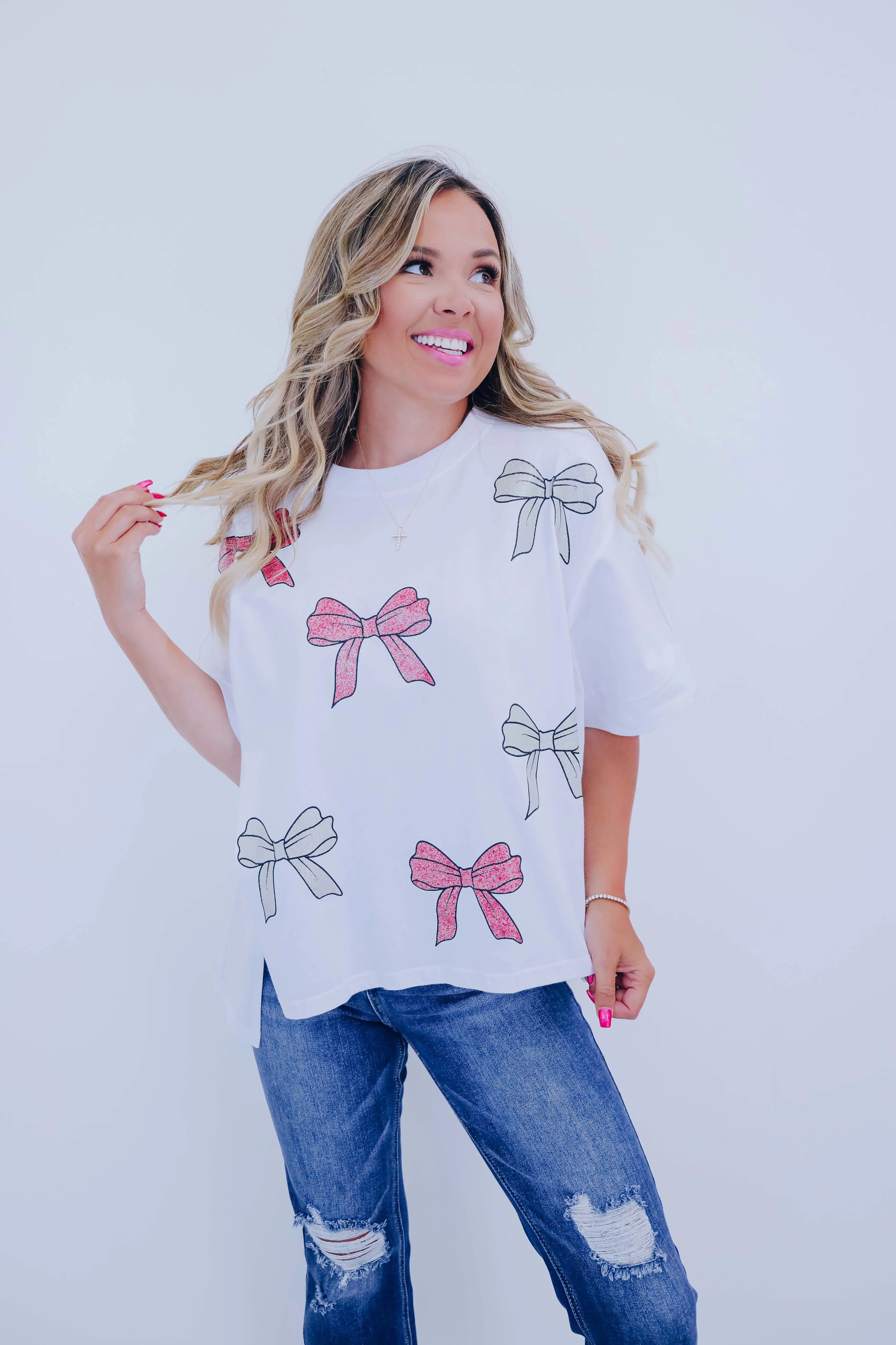 Bow Glitter Graphic Tee - 2 Colors