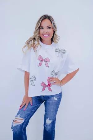 Bow Glitter Graphic Tee - 2 Colors