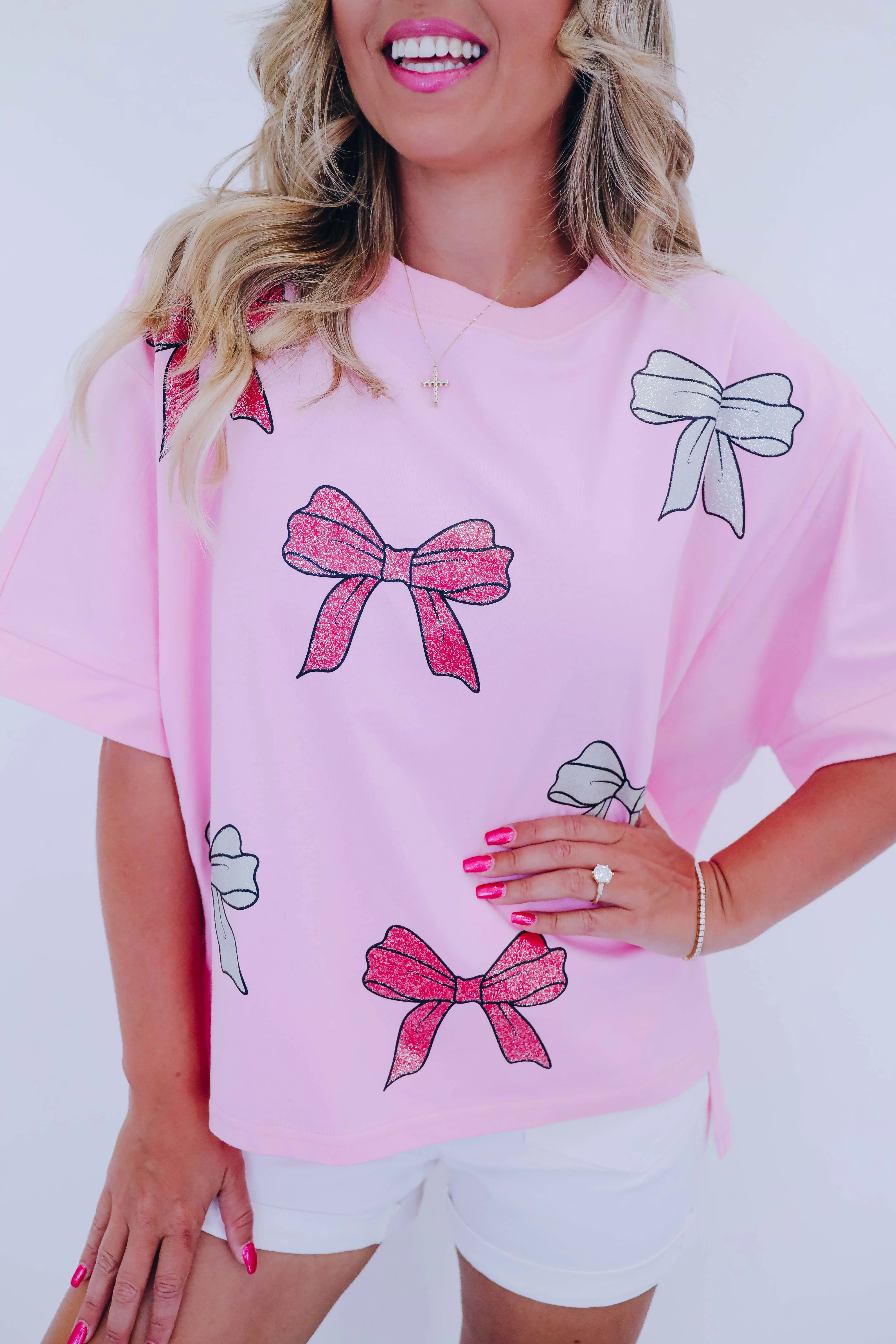 Bow Glitter Graphic Tee - 2 Colors