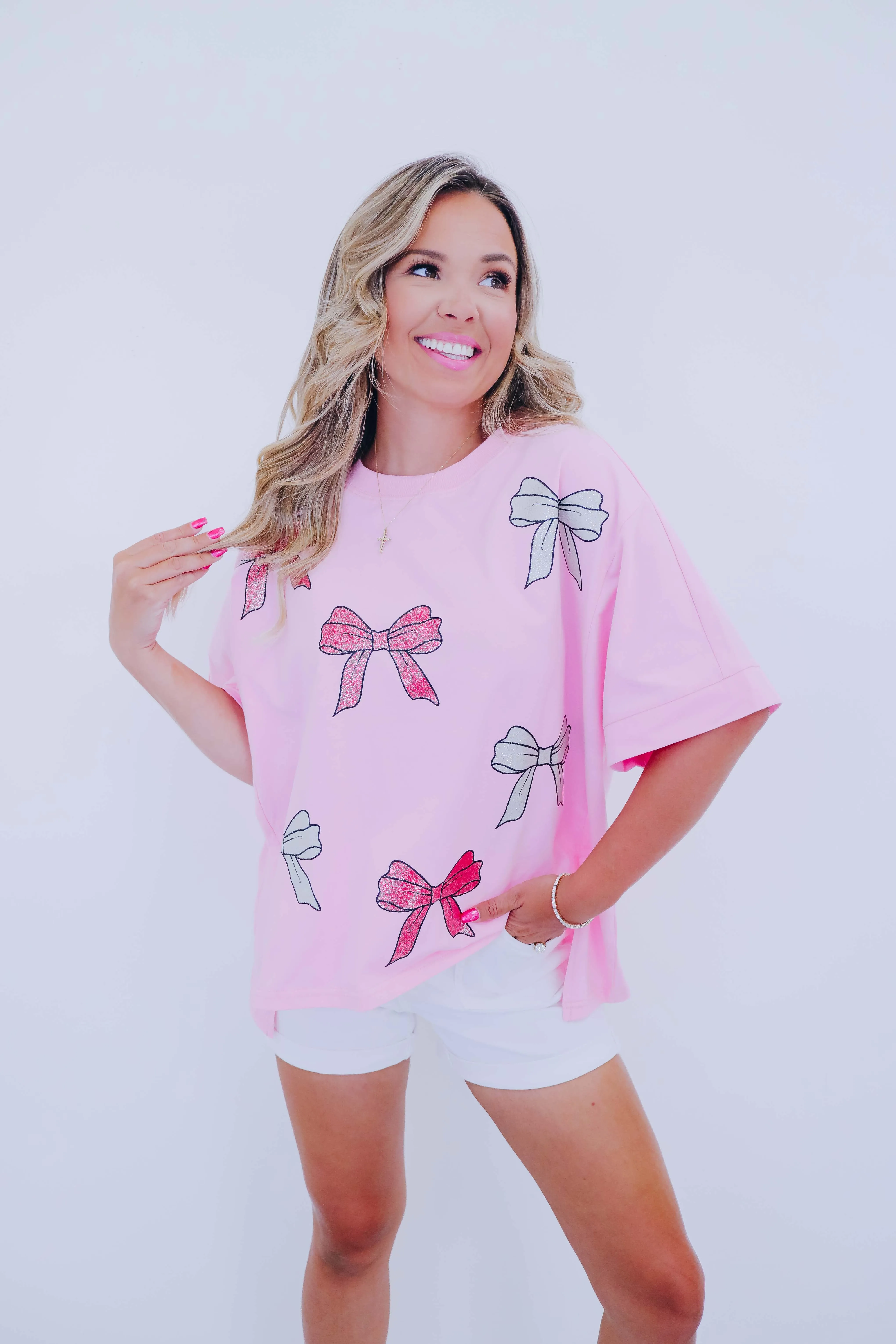 Bow Glitter Graphic Tee - 2 Colors