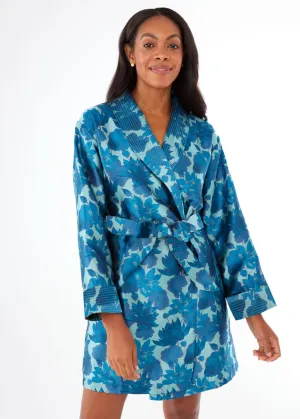 Bridget Robe Short Blue Floral Silhouette Jacquard