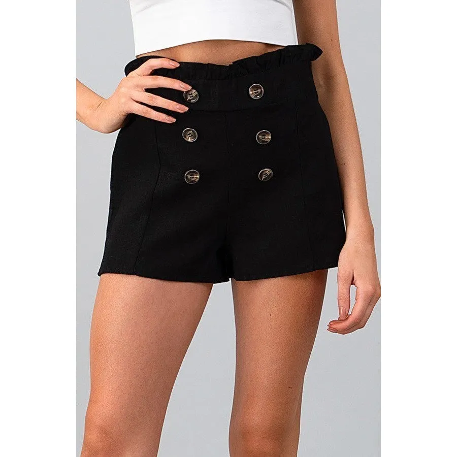 Button's On Paper Bag Waist Shorts in Black