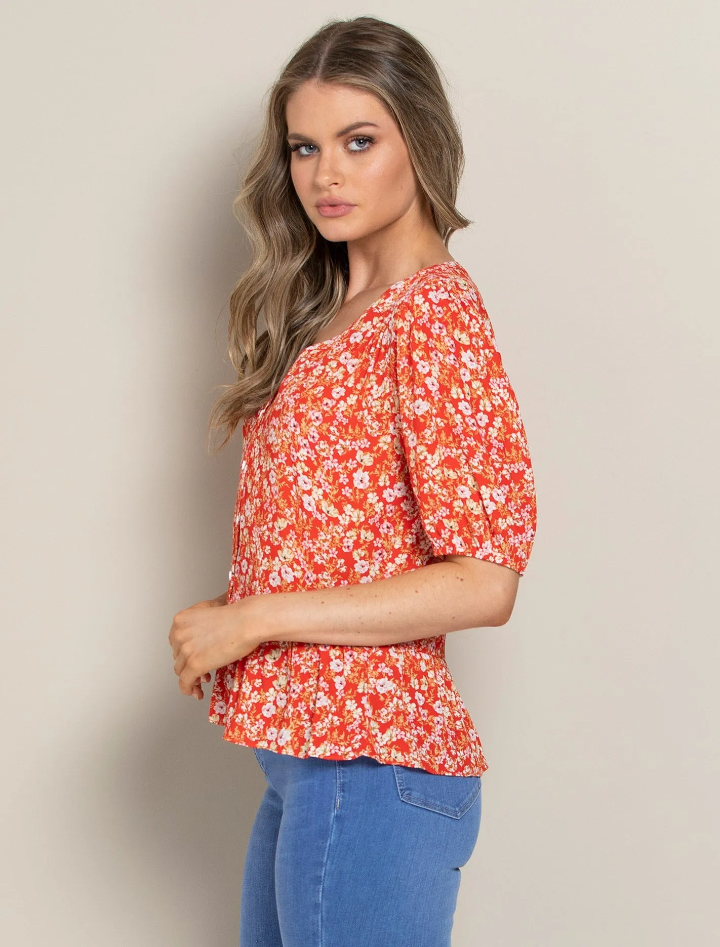Byron Button Detail Peplum Blouse